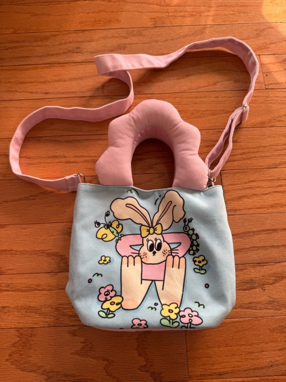 Pink Bunny Crossbody Bag - Cute Flower Print